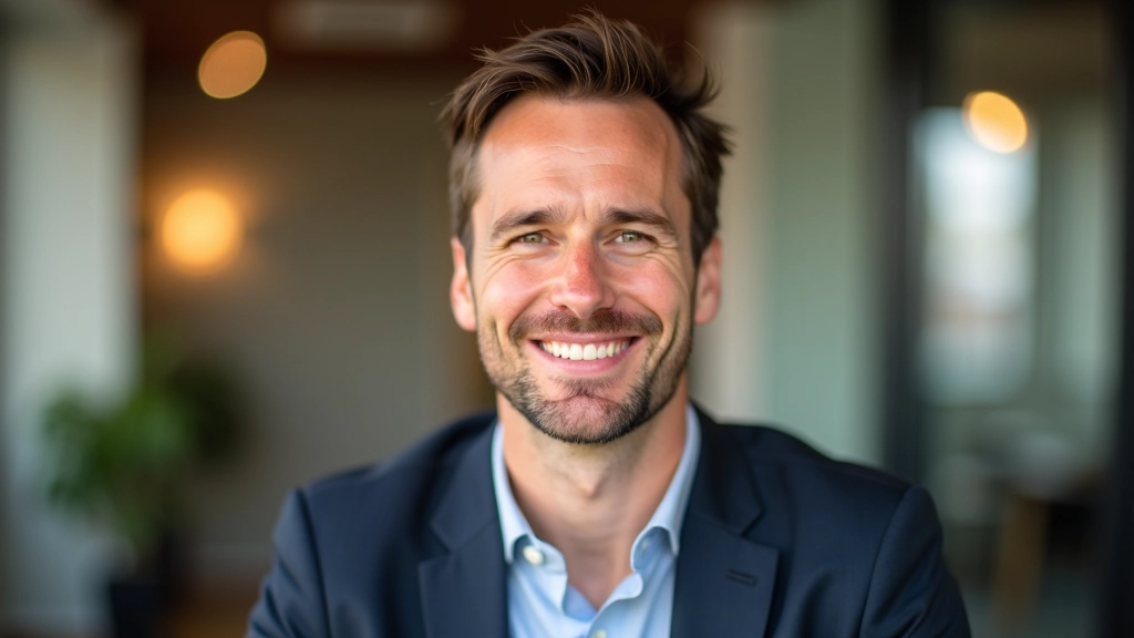 Portret van expert in sociaal crowdfunding, professioneel headshot, moderne achtergrond